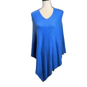 Cashmere Bright Blue Cape Shawl Poncho Soft Warm Made in Nepal